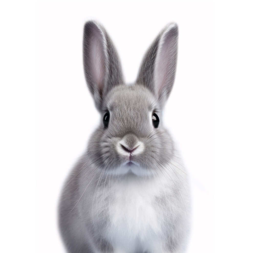 Grey rabbit looking ahead — full design
