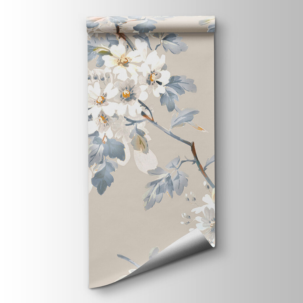 White blossom on taupe — product view