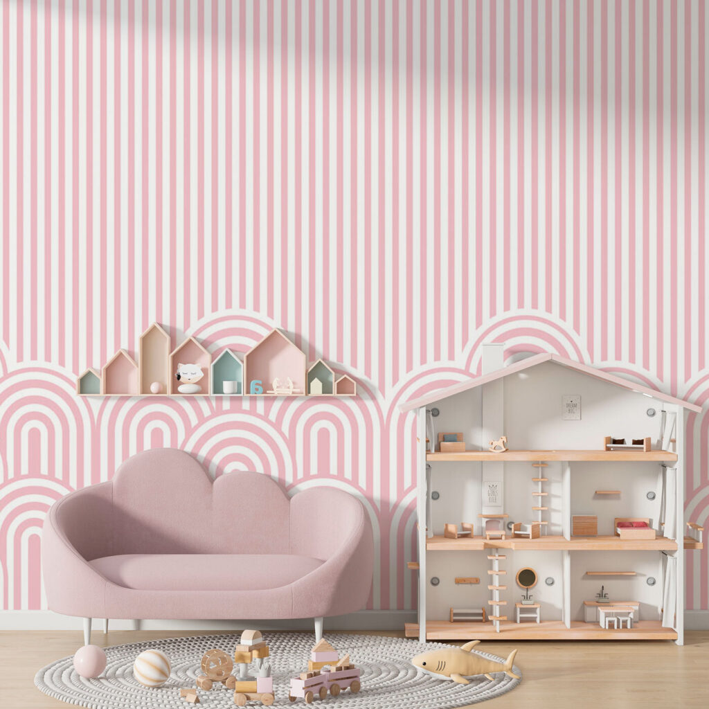 Pink stripes above arches — interior 2
