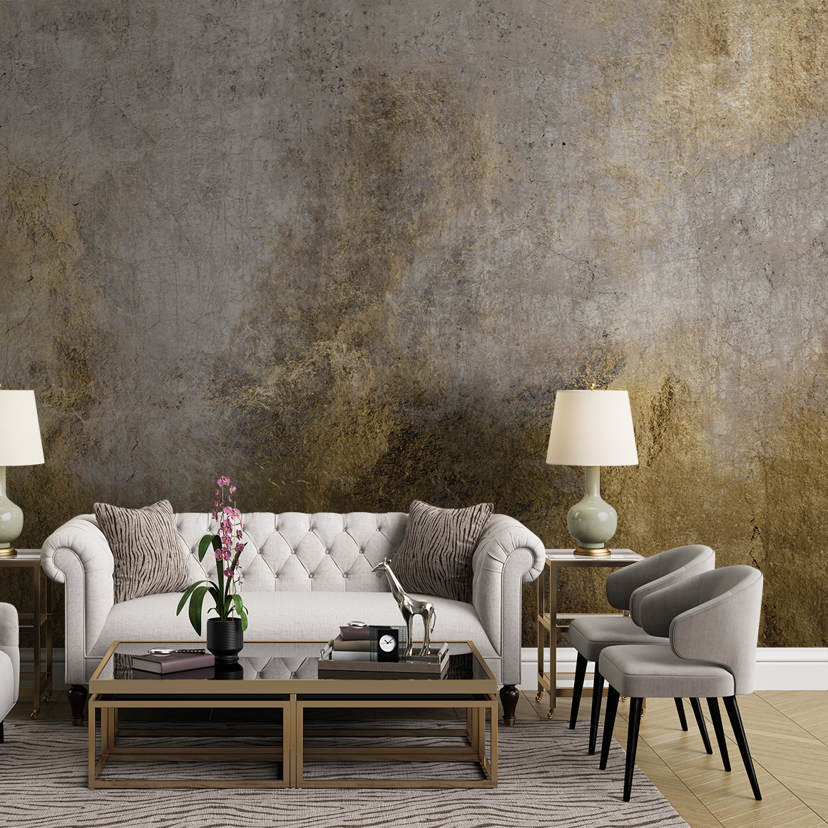 Ochre paint on grey — interior 1