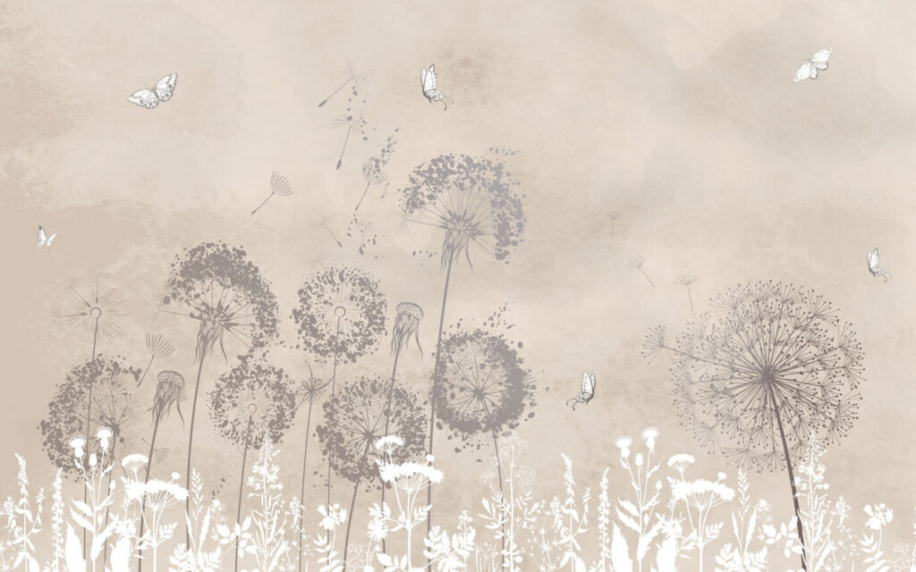 White flowers and butterflies — full design