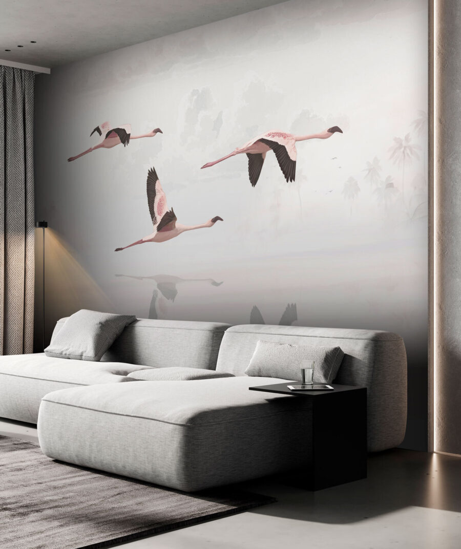 Birds over pale water — interior 1