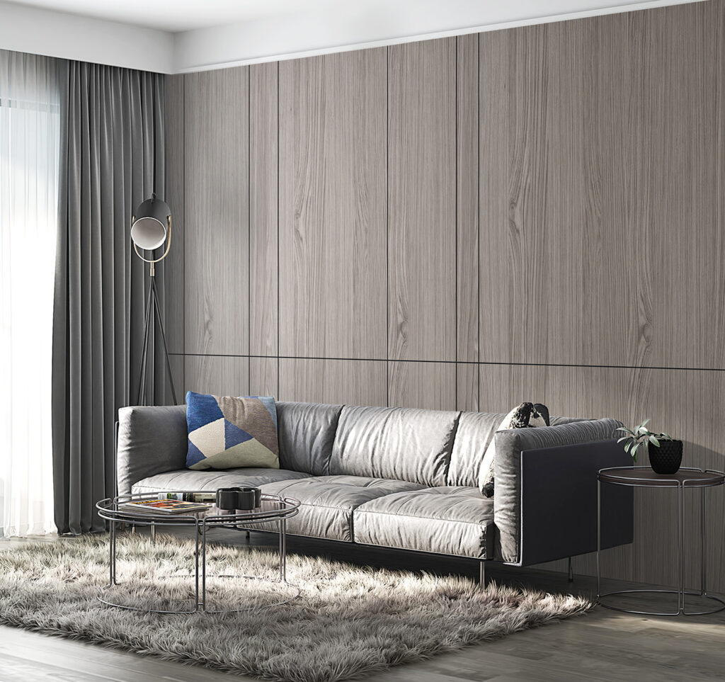 Vertical grey wood panels — interior 3
