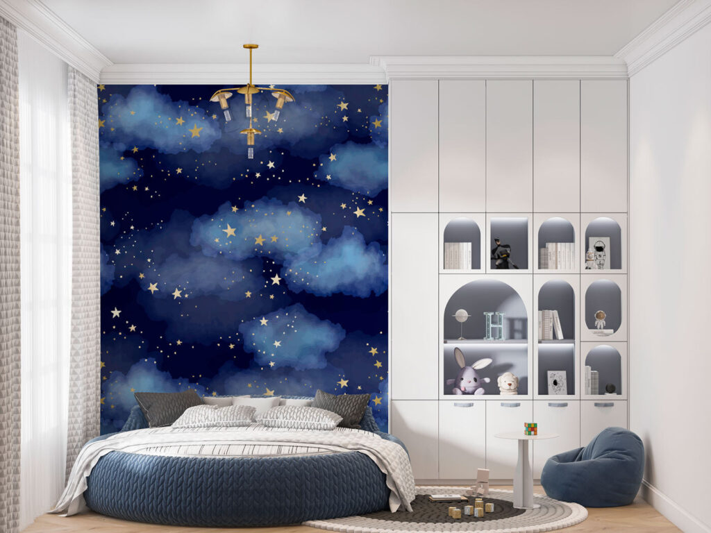 Blue clouds, golden stars — interior 2