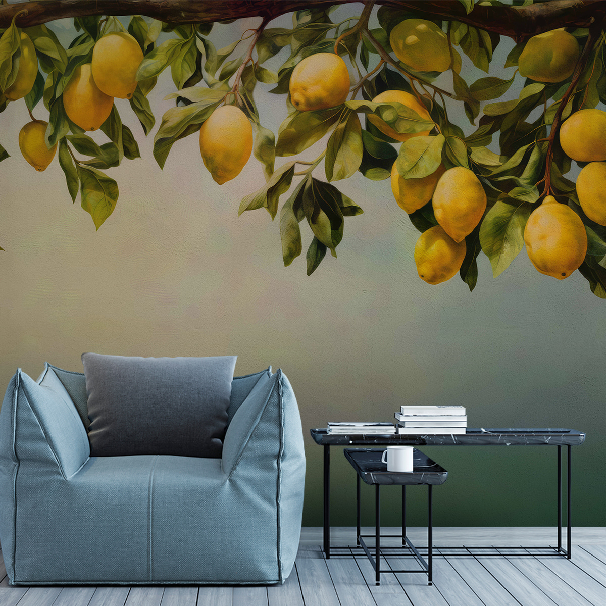 Lemons above paint mist — interior 1