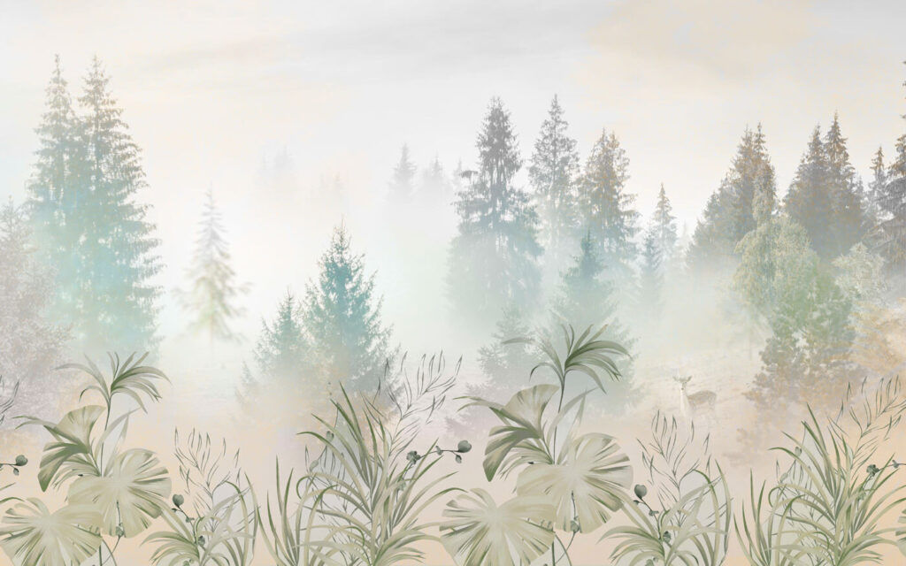Pines behind soft grasses — full design