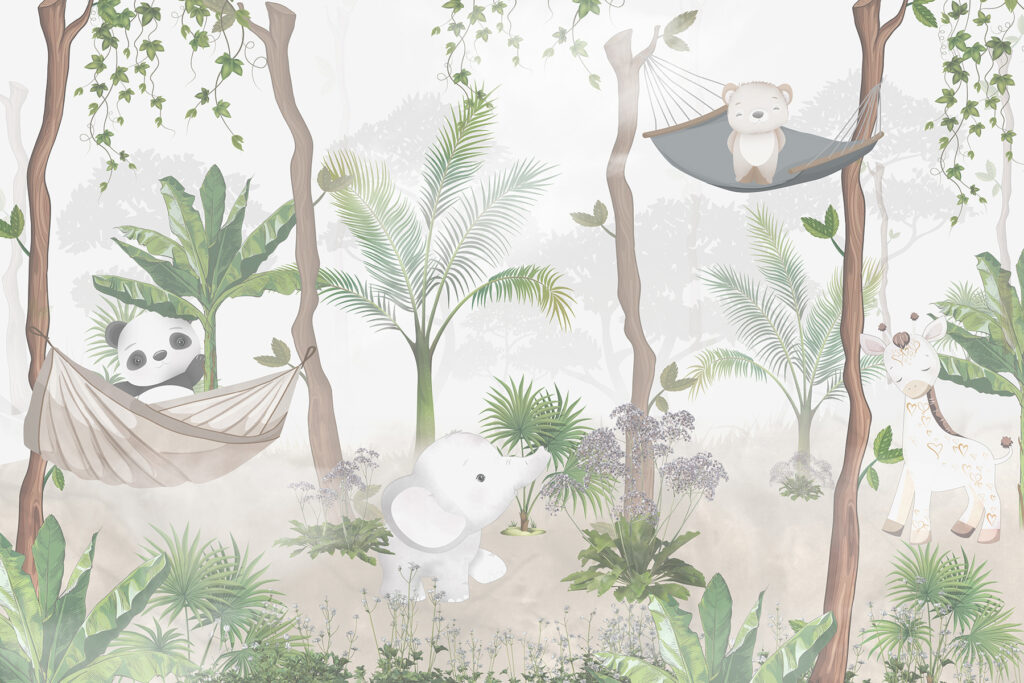 Animals resting in hammocks — full design