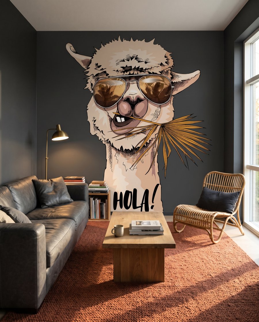 Llama in Shades in an interior