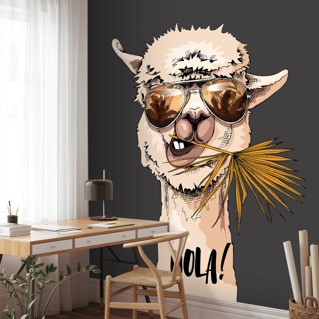 Llama in Shades in an interior