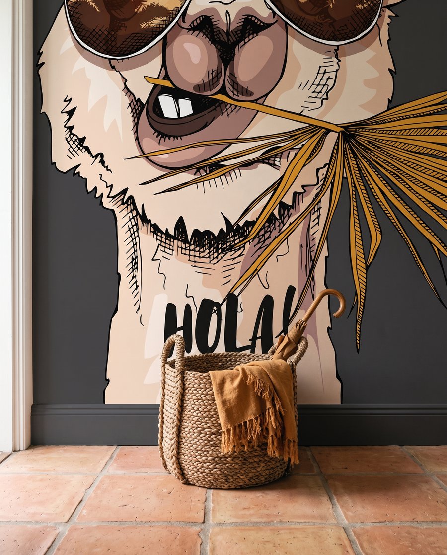 Llama in Shades in an interior