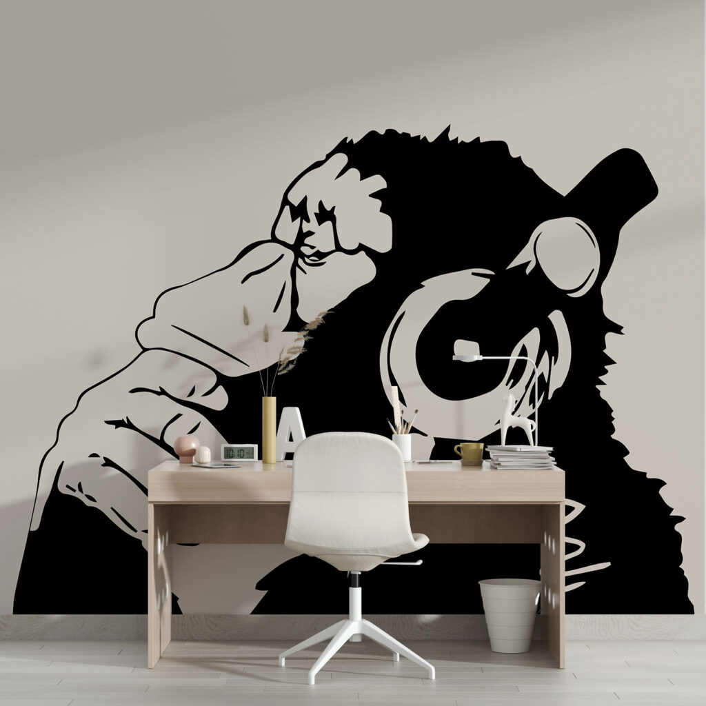 Monkey listening to headphones — interior 2