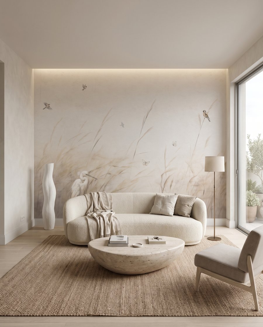 Birds Among Grasses in an interior