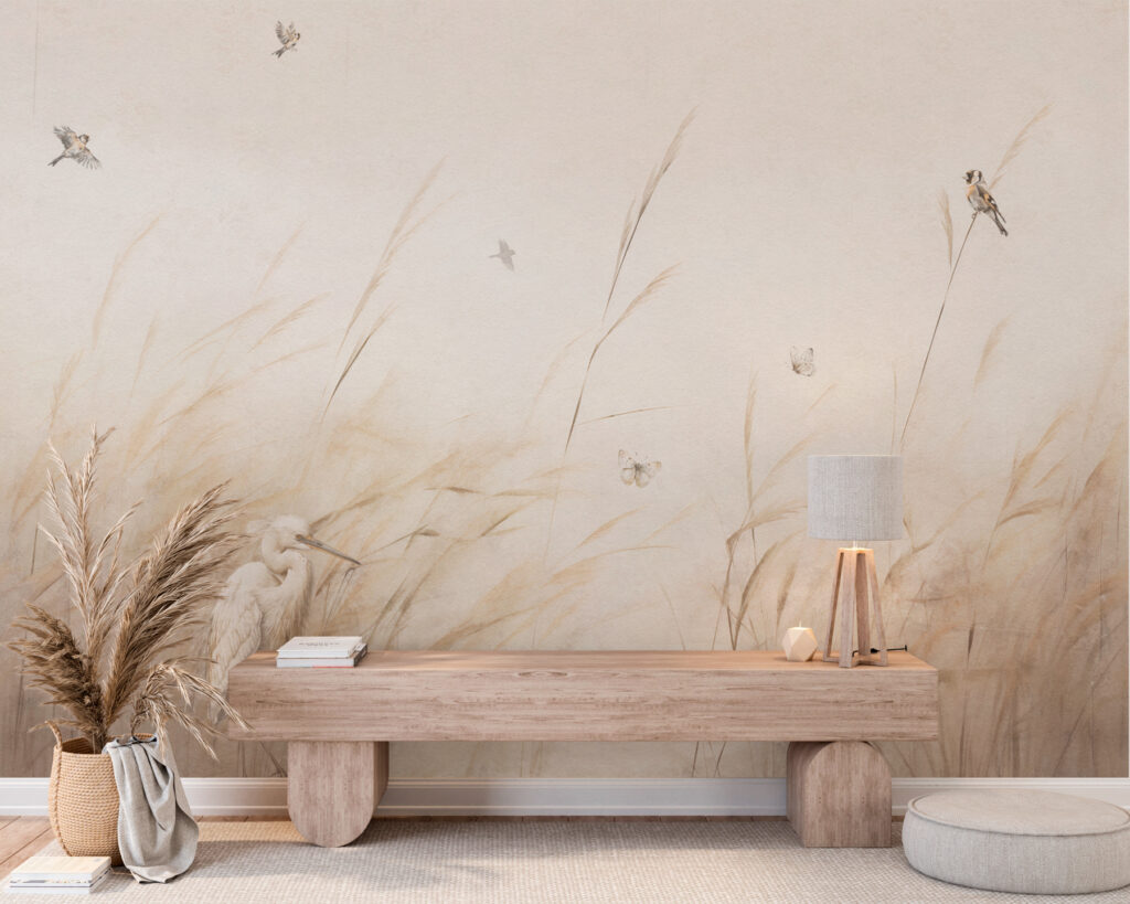 Birds Among Grasses in an interior