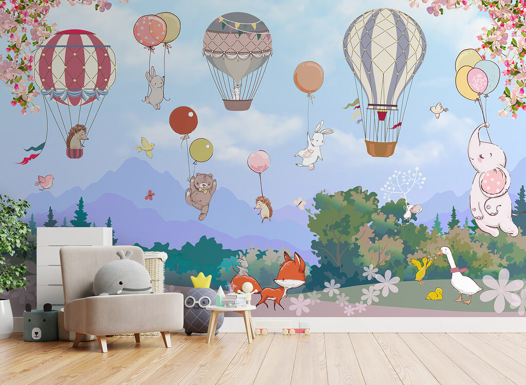 Animal balloons over flowers — interior 2