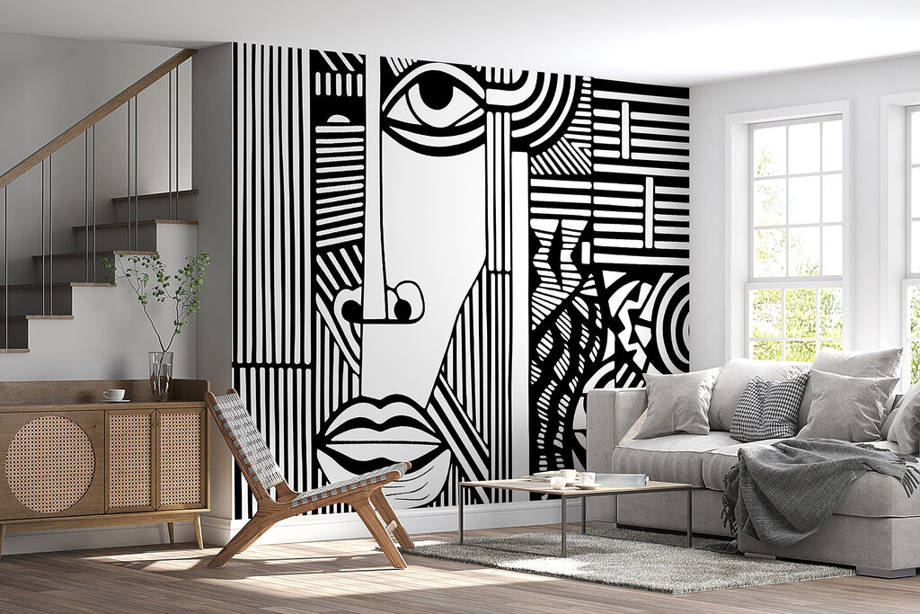 Stylised face in lines — interior 3
