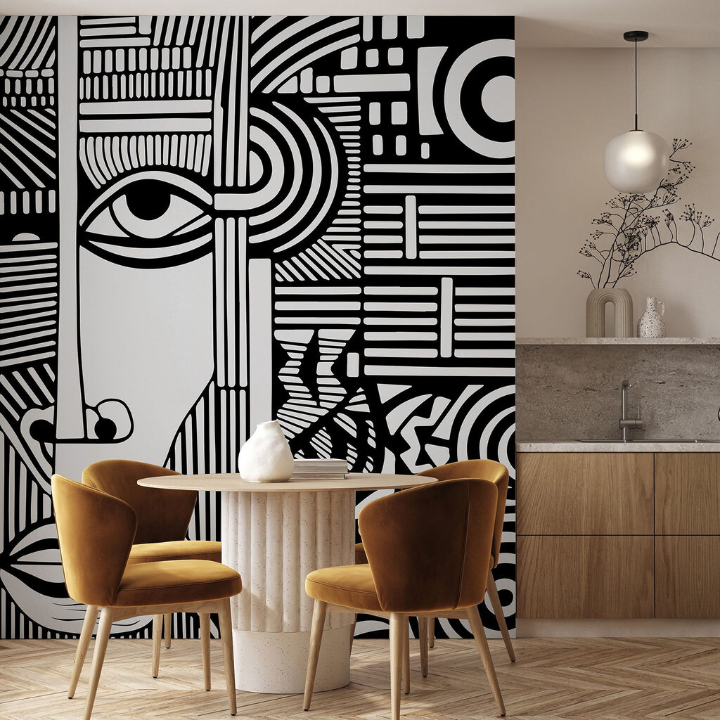 Stylised face in lines — interior 4