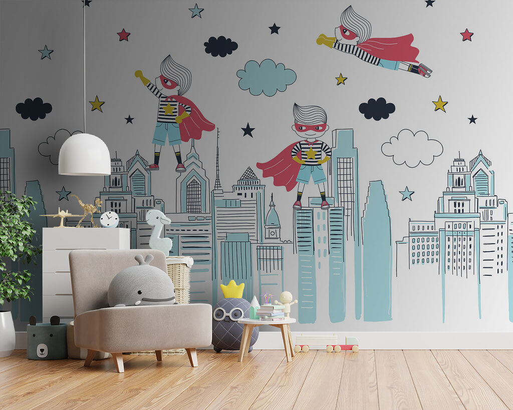 Superheroes above the city — interior 1