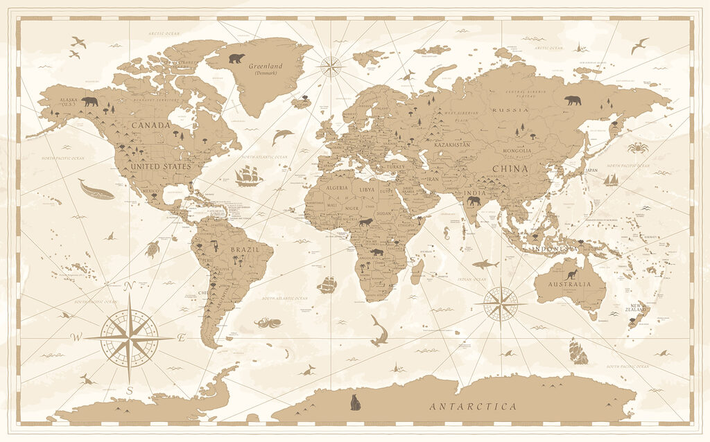 Compass rose world map — full design
