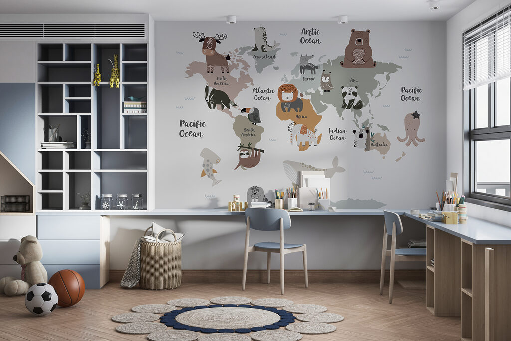 Animals on world map — interior 2