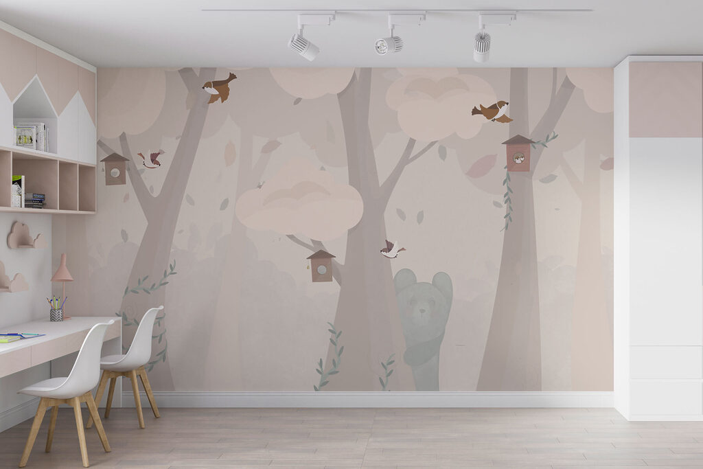Birds among pastel trees — interior 1
