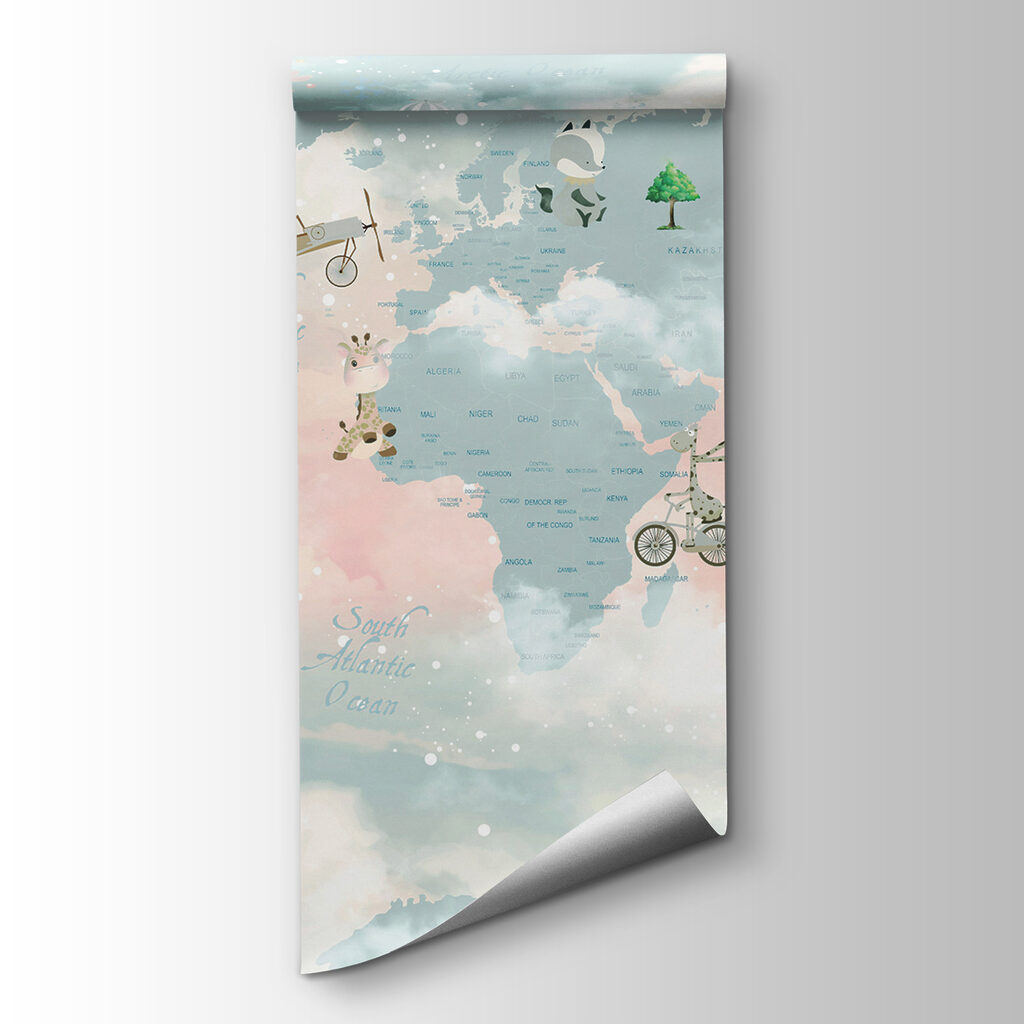 World map among clouds — product view