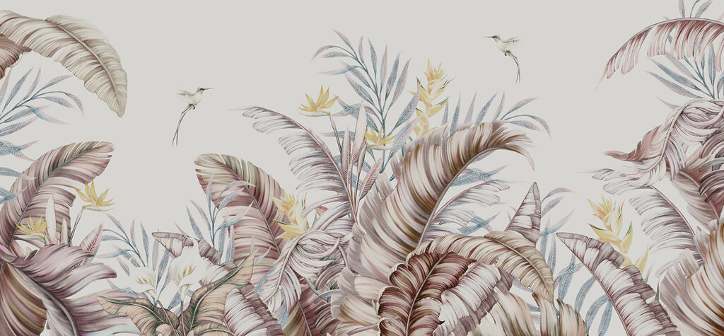 Birds among pale leaves — full design