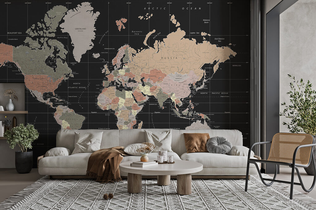 World map on anthracite — interior 1