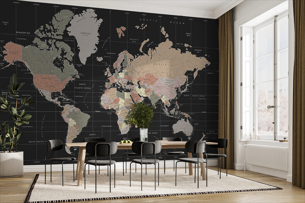 World map on anthracite — interior 2