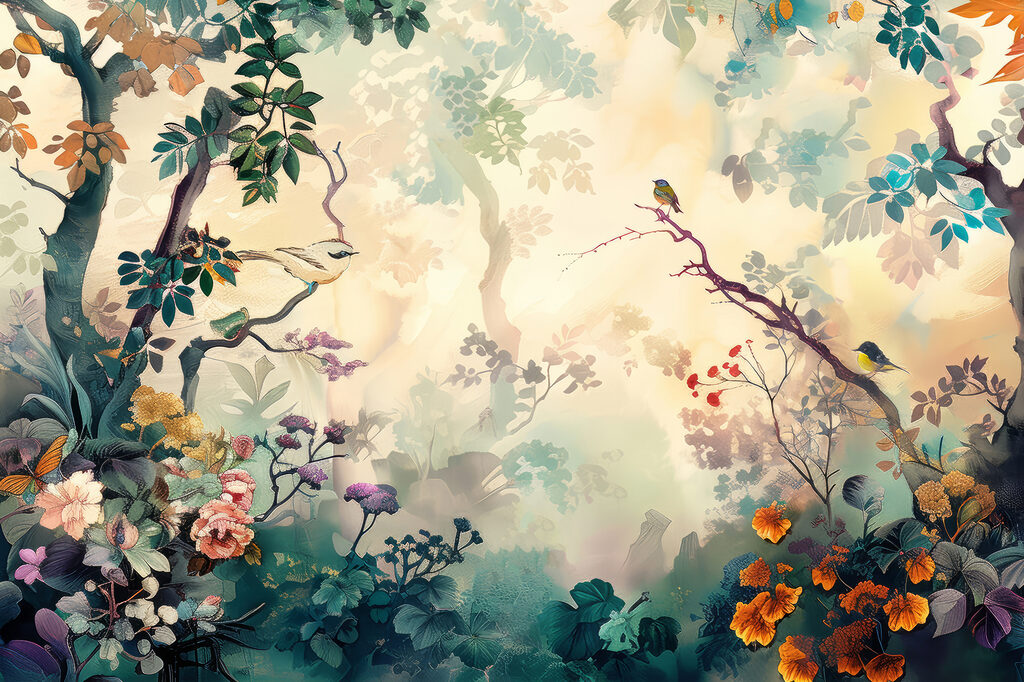 Birds in fairytale woods — full design