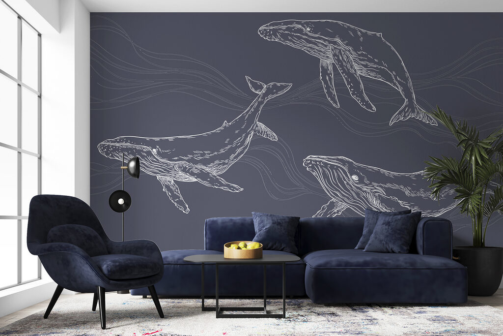 Whales in Fine Lines in an interior