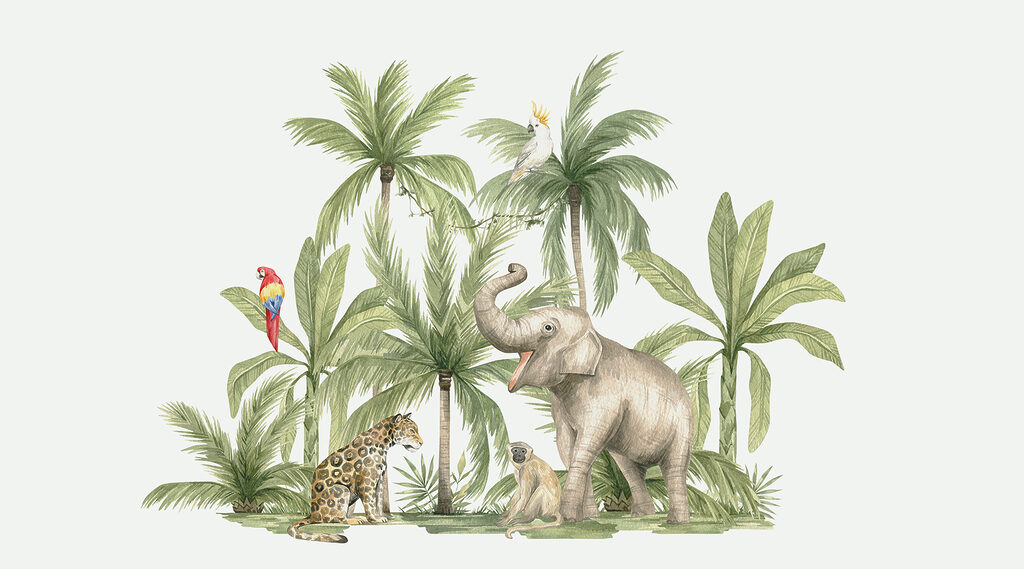 Elephant among palms — full design