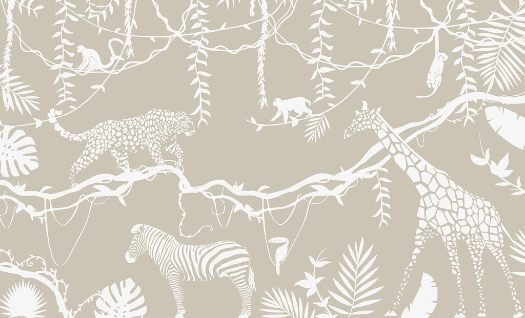 Animals in white outline — full design