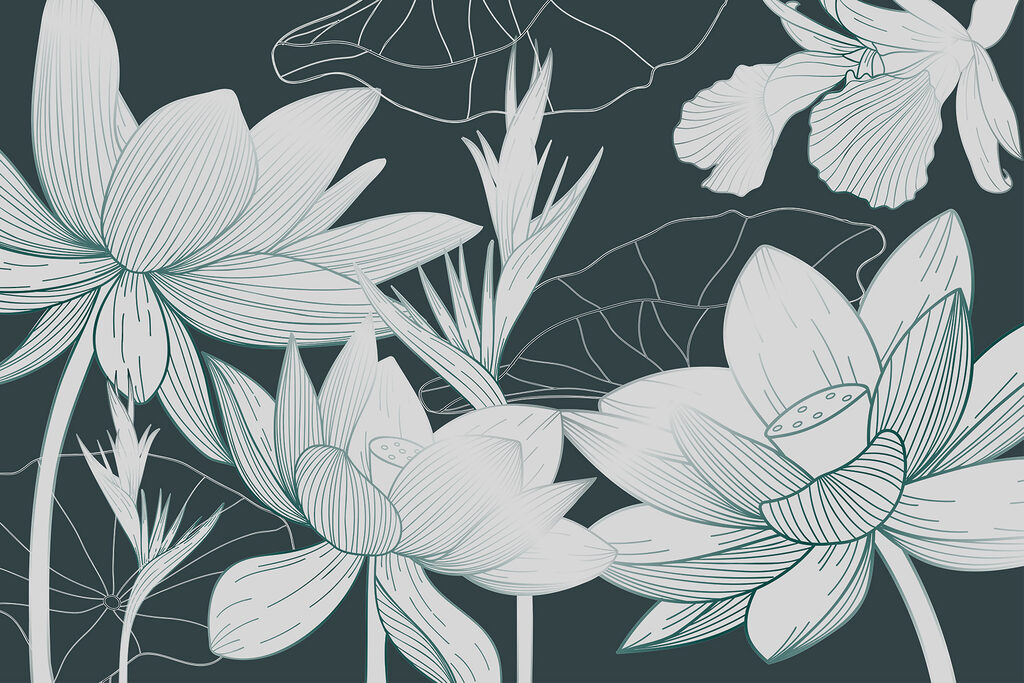 Flowers in line drawing — full design