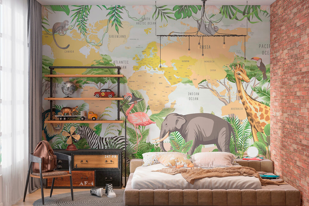 Wildlife World Map in an interior