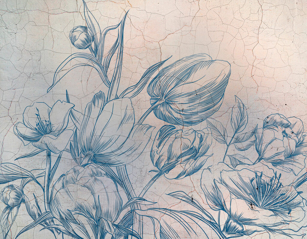 Blue flowers on cracks — full design