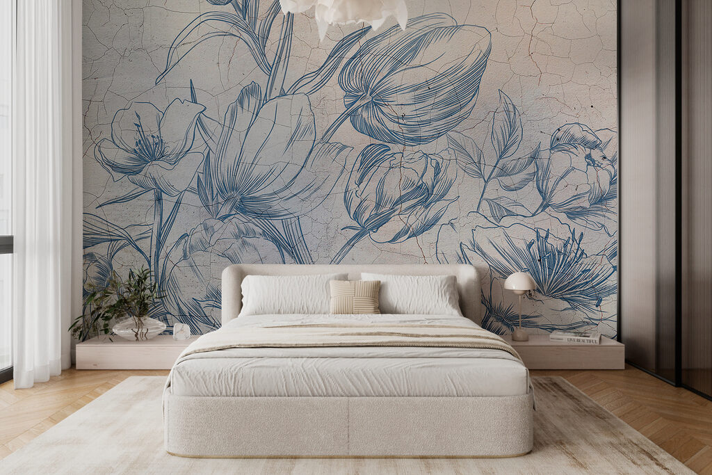 Blue flowers on cracks — interior 2