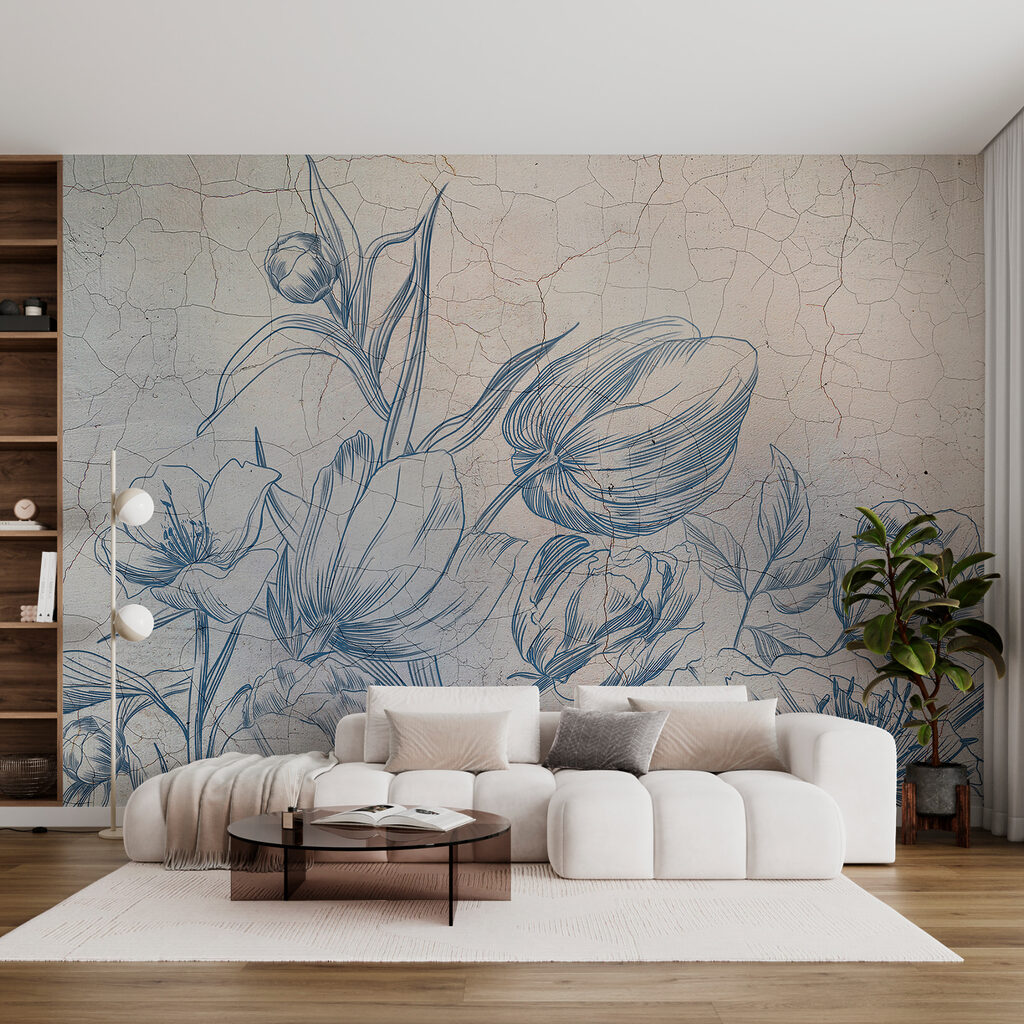 Blue flowers on cracks — interior 3