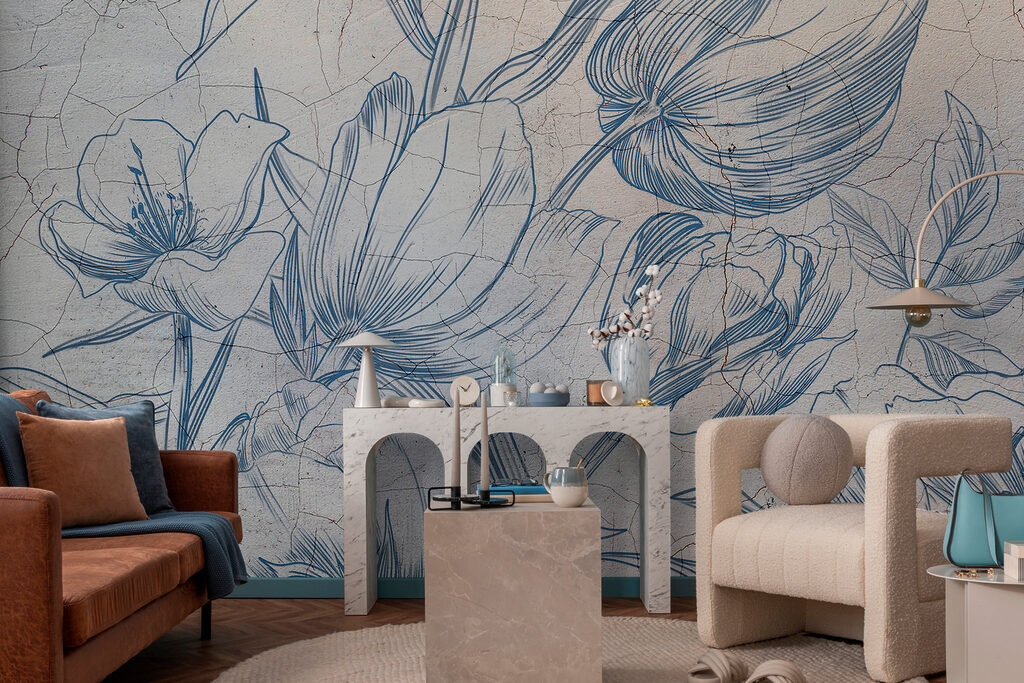 Blue flowers on cracks — interior 4
