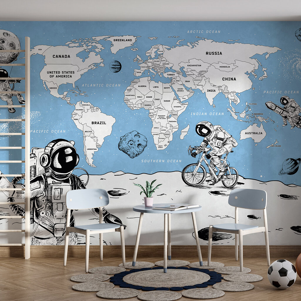 Astronauts under a map — interior 2