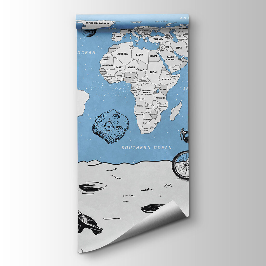Astronauts under a map — product view