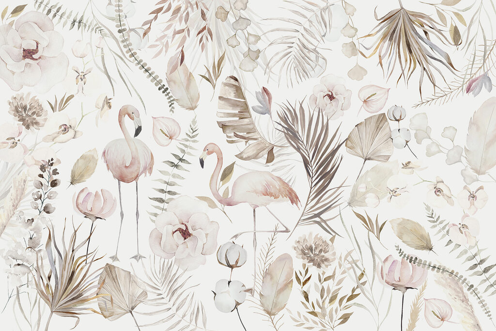 Flamingos among flowers — full design