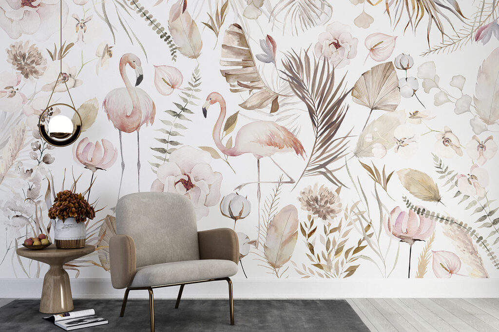 Flamingos among flowers — interior 2
