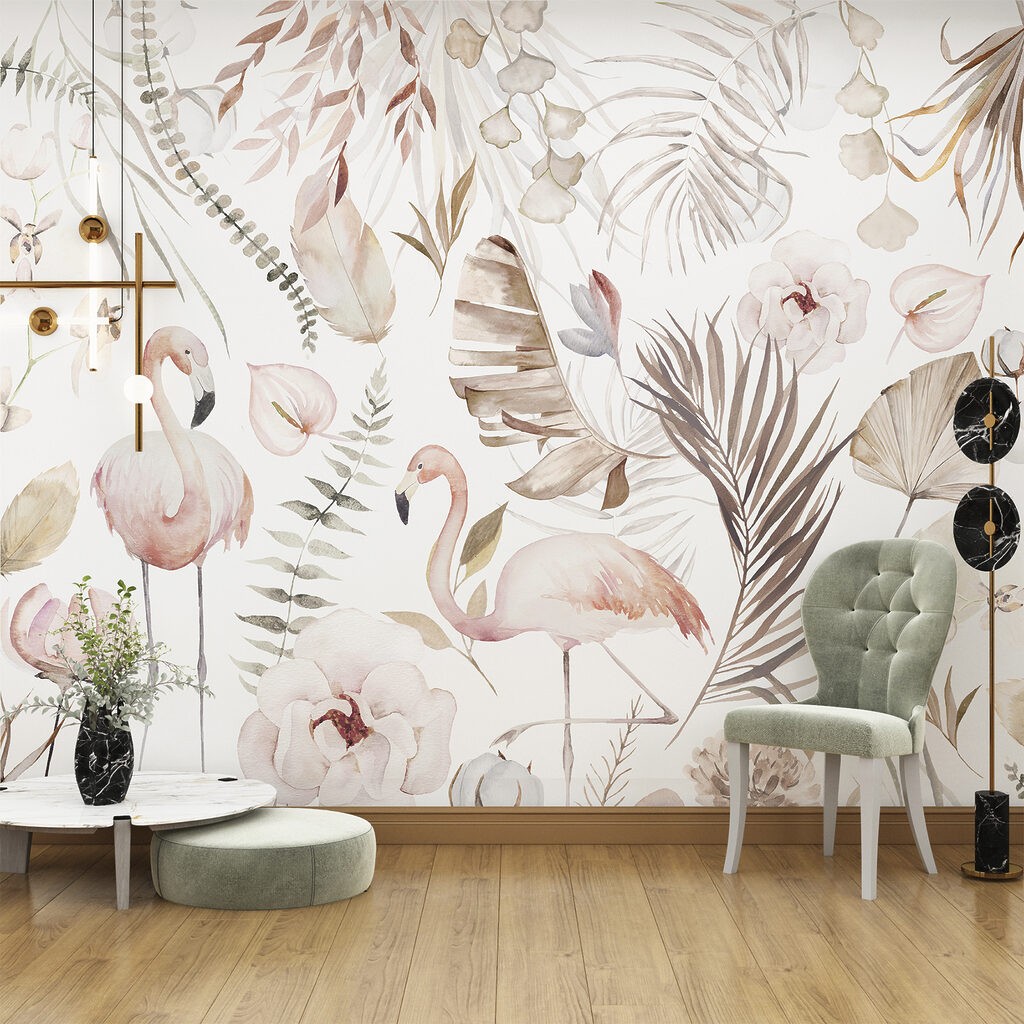 Flamingos among flowers — interior 3