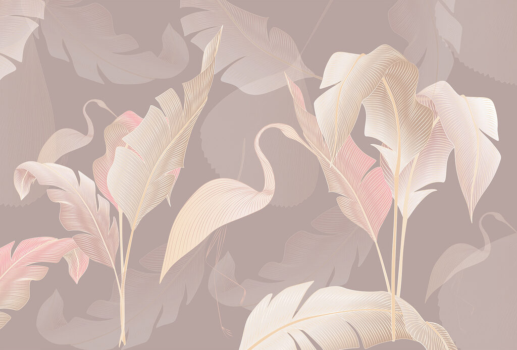 Flamingo silhouettes among leaves — full design