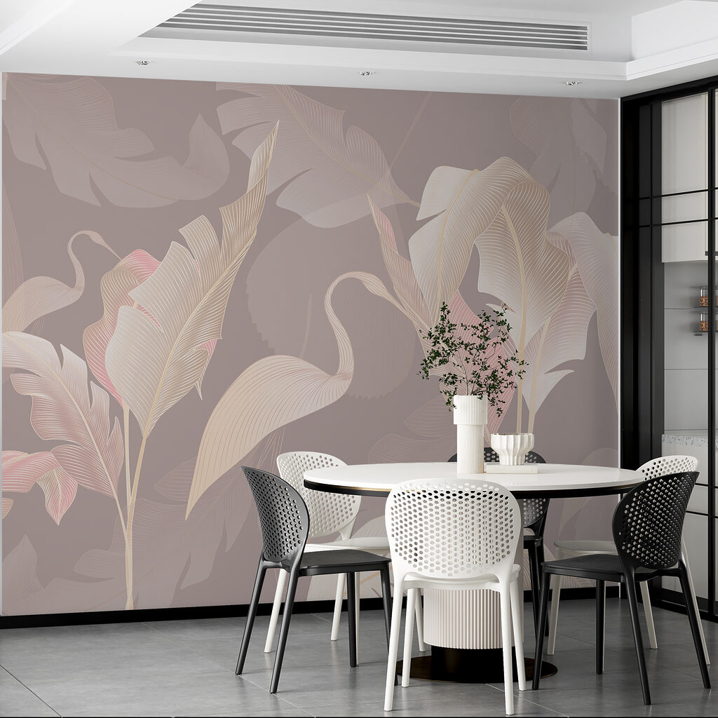 Flamingo silhouettes among leaves — interior 2