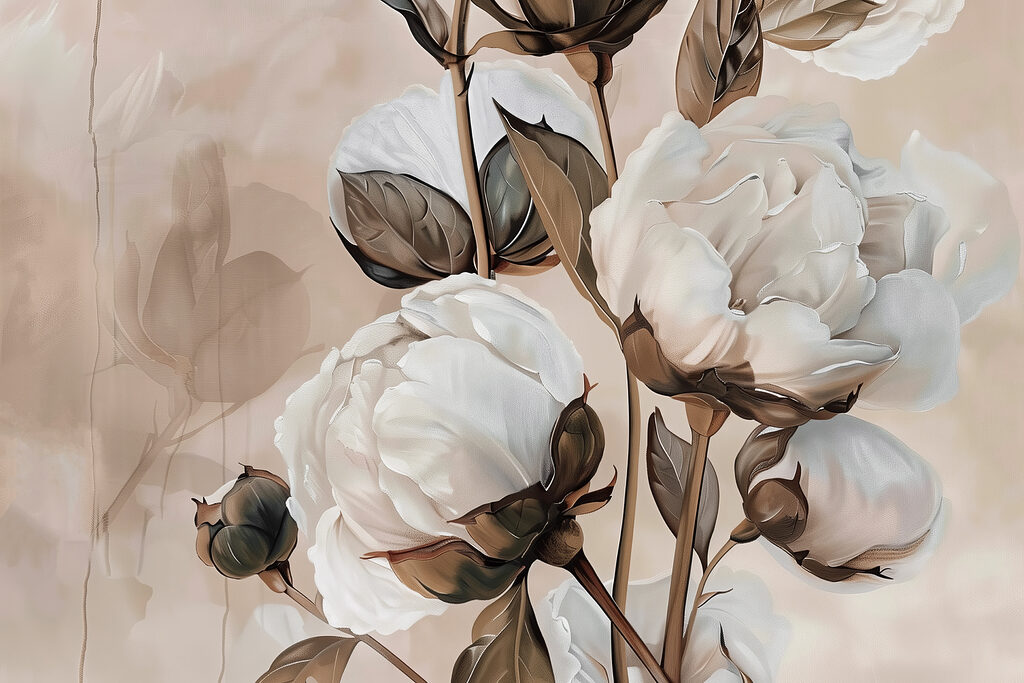 White flowers, brown stems — full design