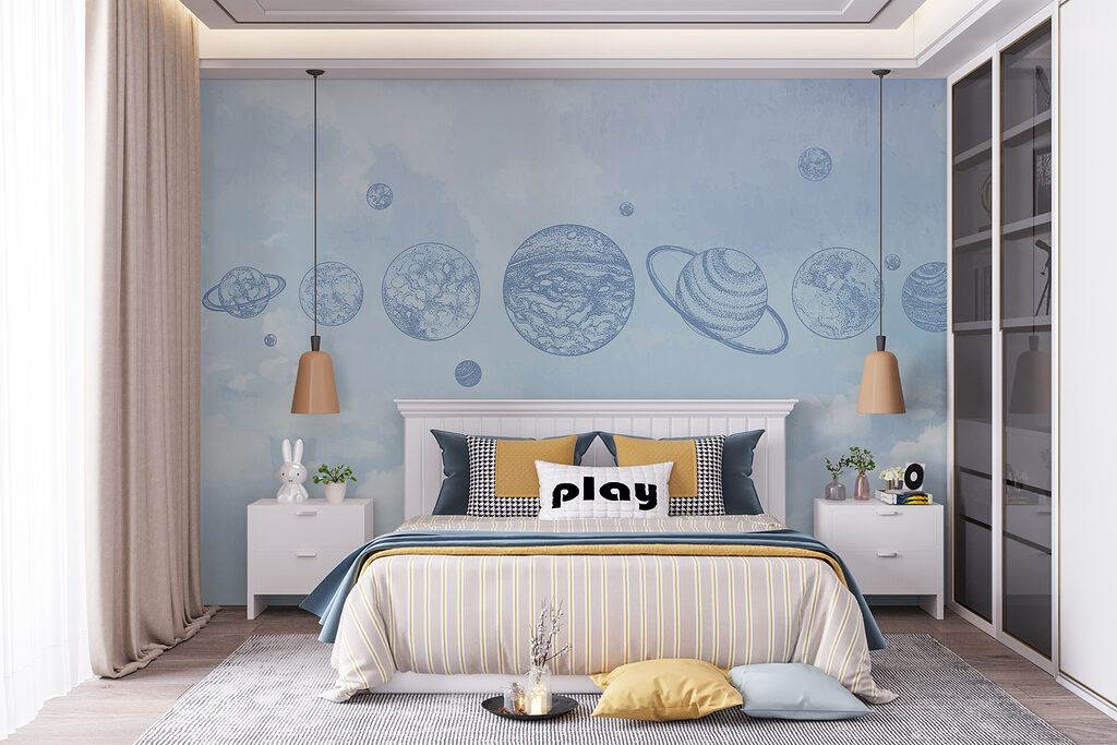 Planets above blue clouds — interior 1