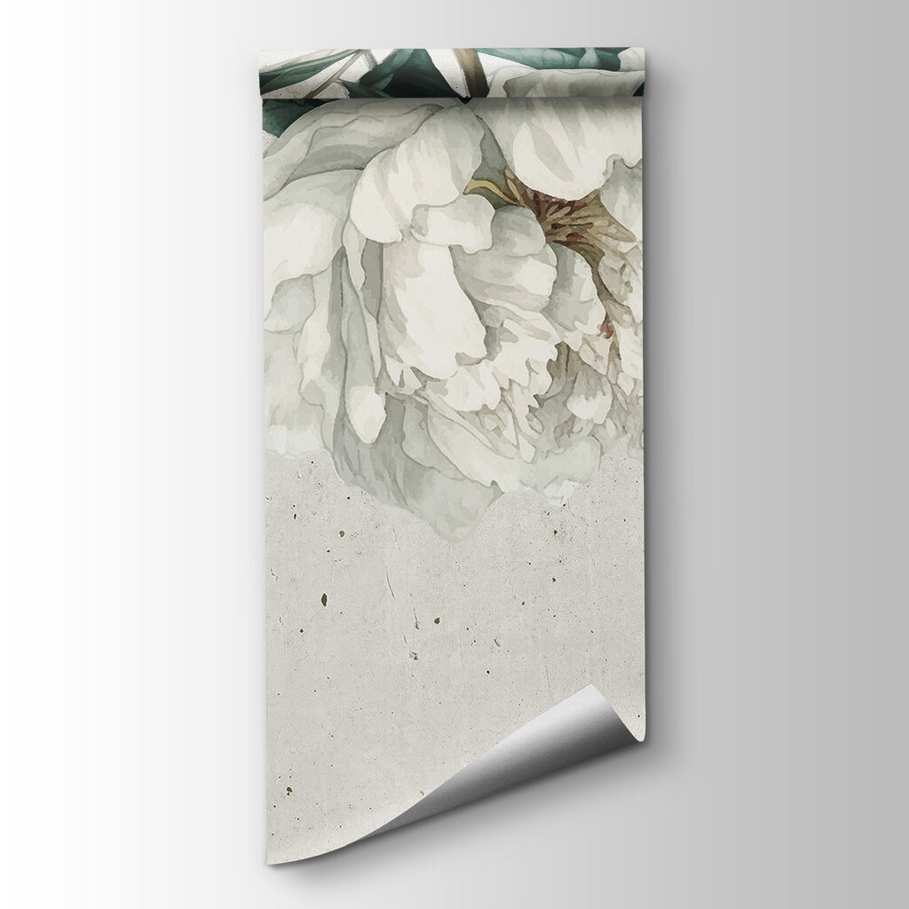 White peonies, dark leaves — product view