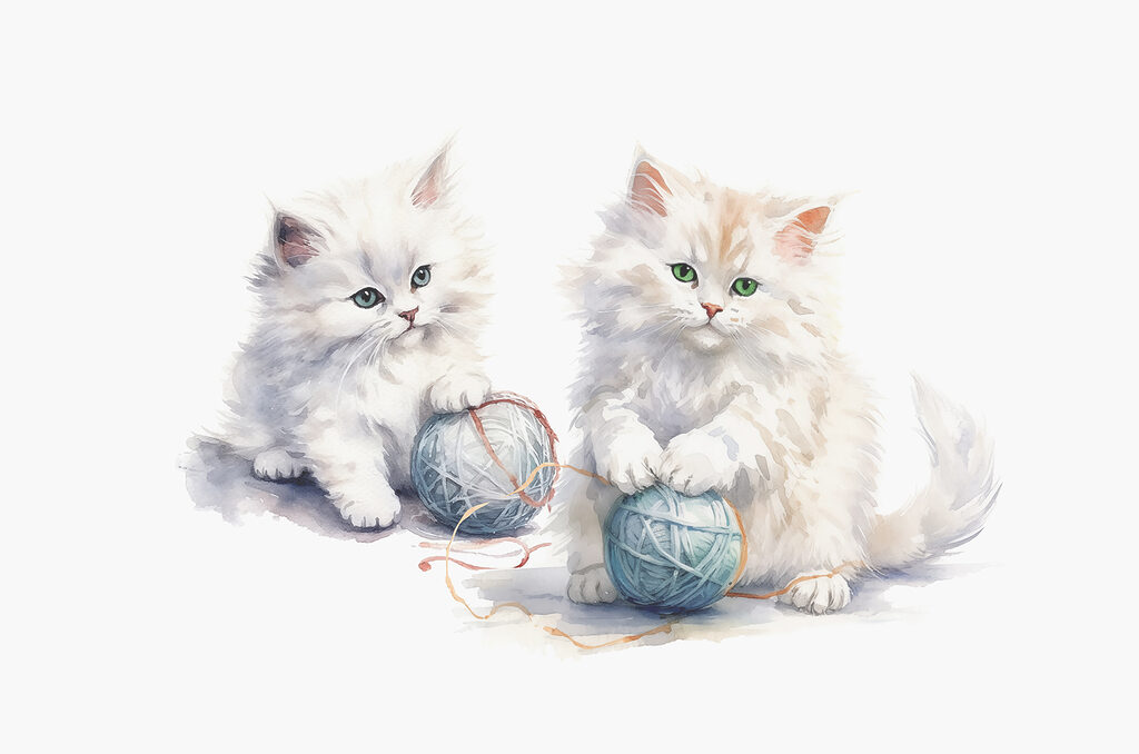 Kittens with wool balls — full design