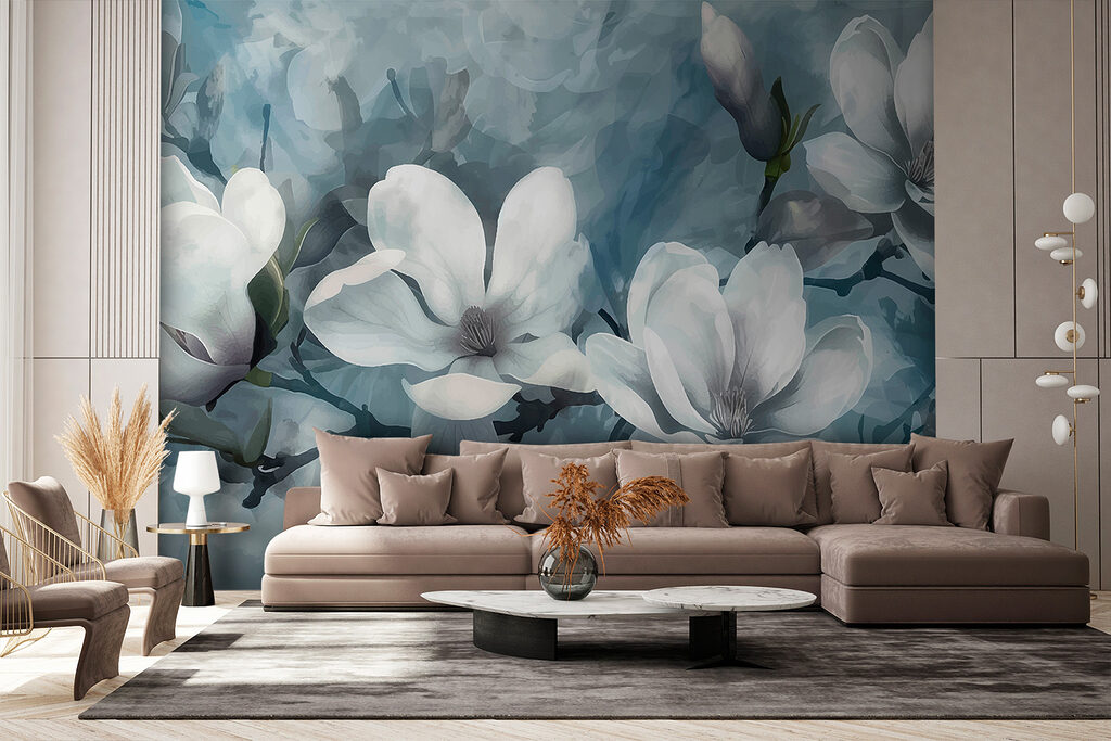 White magnolia on blue — interior 3